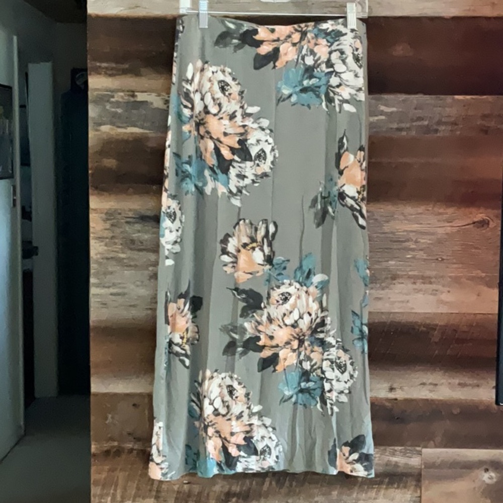 Floral Maxi Skirt in Gray, pink and Blue
